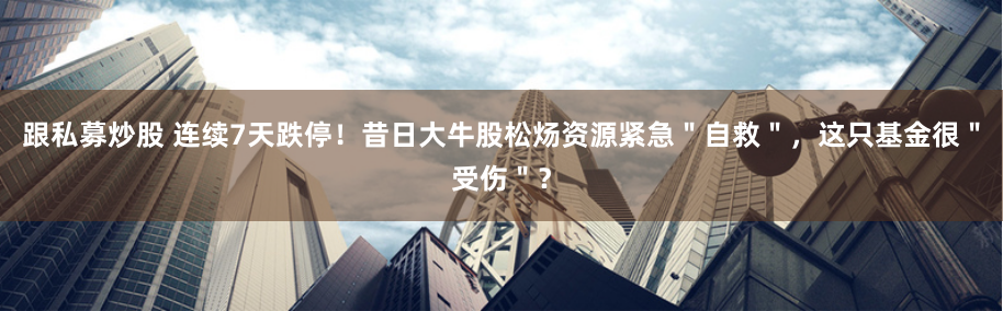 跟私募炒股 连续7天跌停！昔日大牛股松炀资源紧急＂自救＂，这只基金很＂受伤＂？